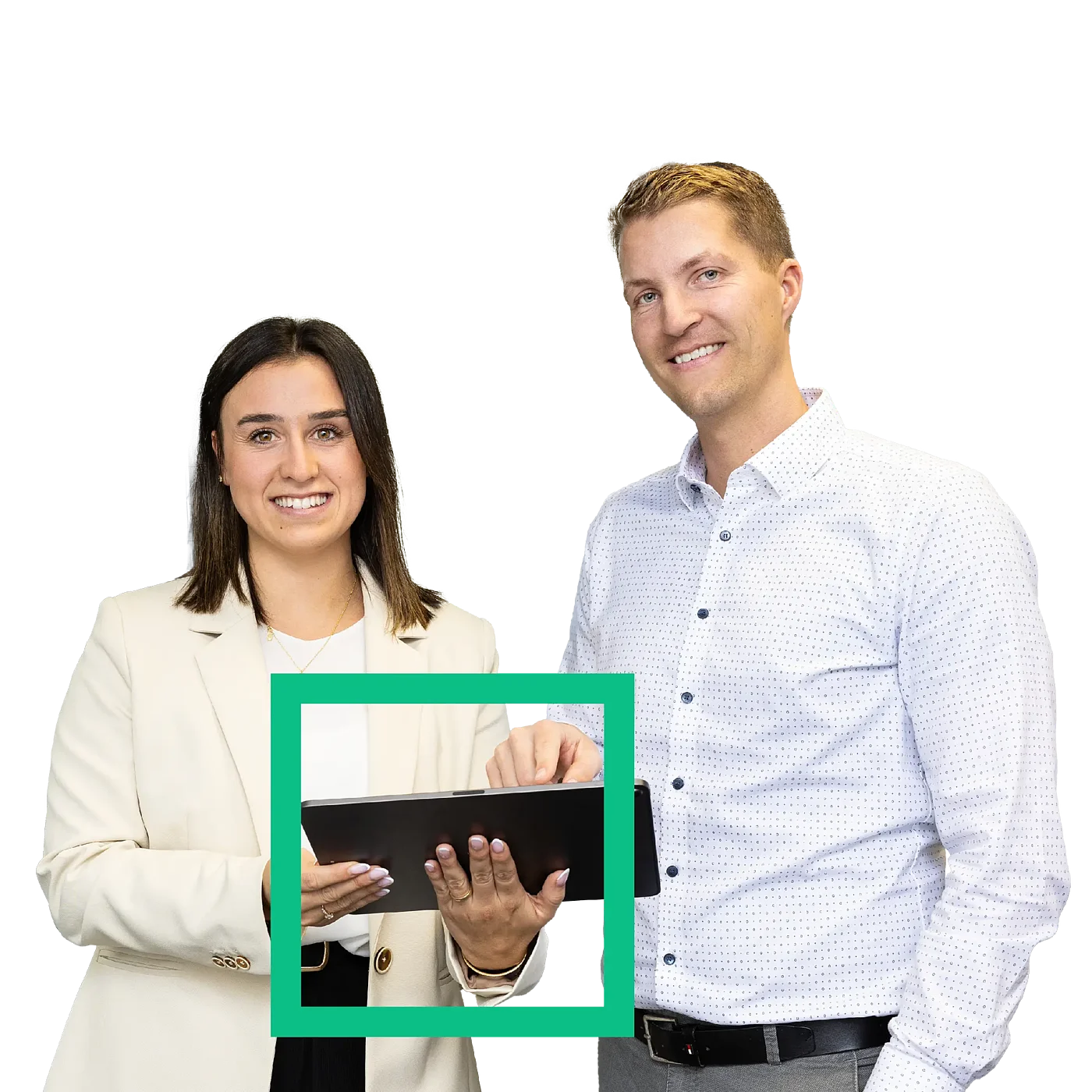 Hintergrund zwei Personen männlich weiblich mit Tablet